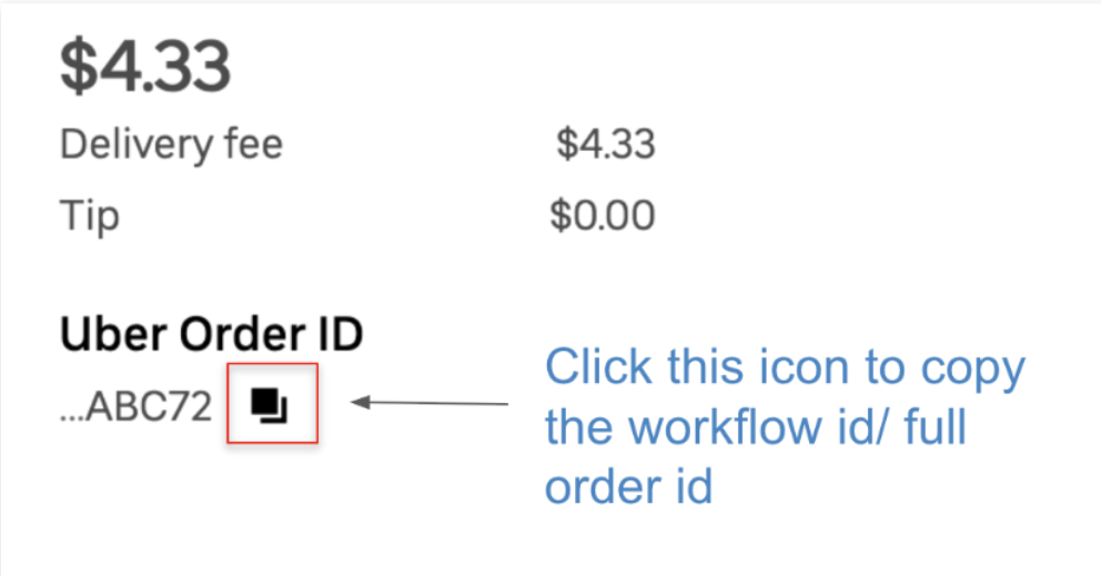 Image highlighting the icon to copy the orderID