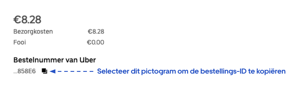 Image highlighting the icon to copy the orderID