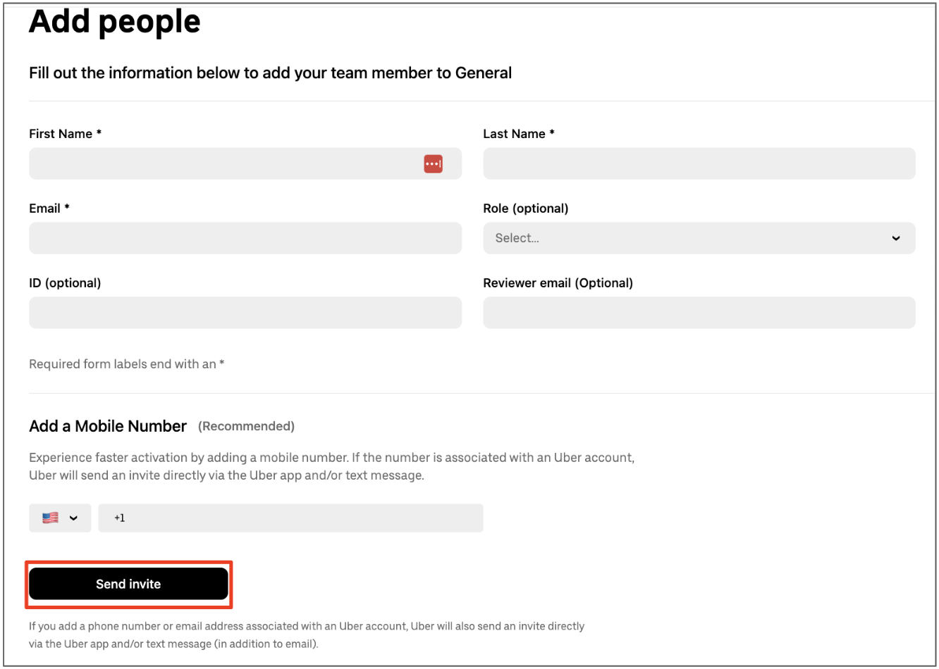 Screenshot of add people interface with the send invite button highlighted