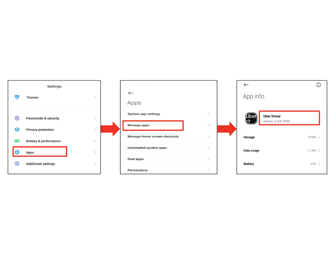 Capture d'écran de l'écran des paramètres du téléphone indiquant le numéro de version de l'application