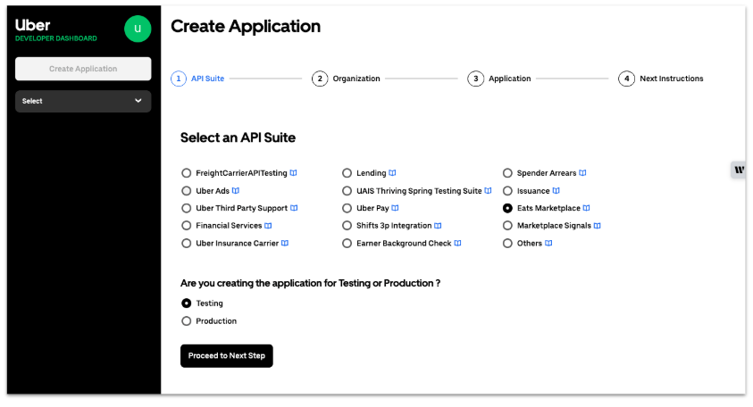 Application Type Selection