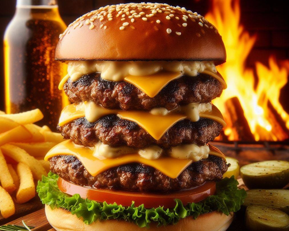triple Burger Sous Feu du Bois 🍔🍔🍔🔥