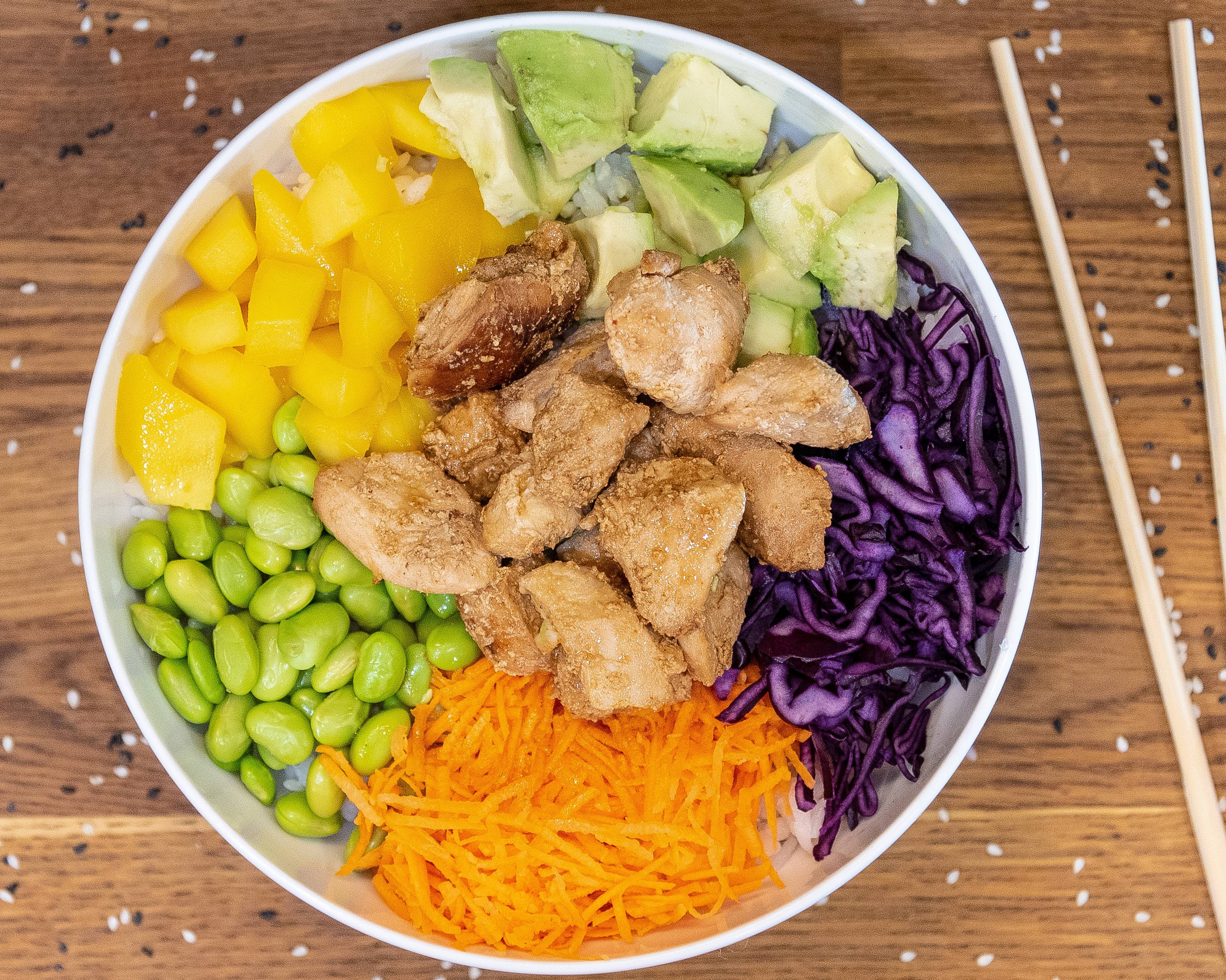 Poké Poulet , Légumes , Fruit
