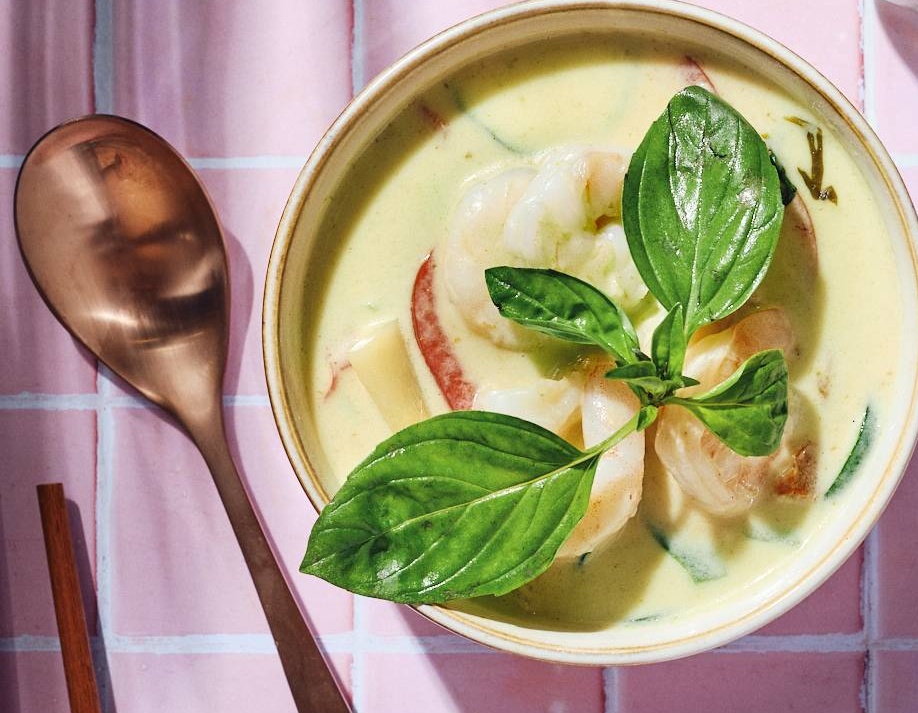 🍤Curry Vert Crevettes - servi avec du riz🍤
