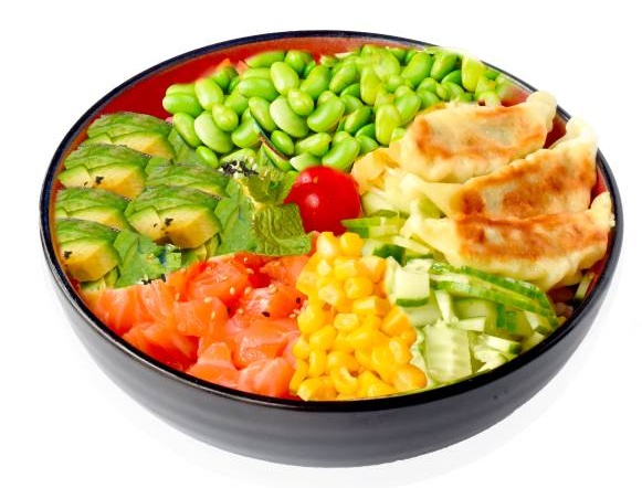 Poke bowl raviolis grillés