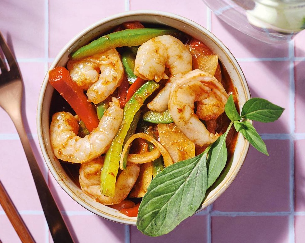 🍤 Sauté Basilic Crevettes - servi avec du riz🍤