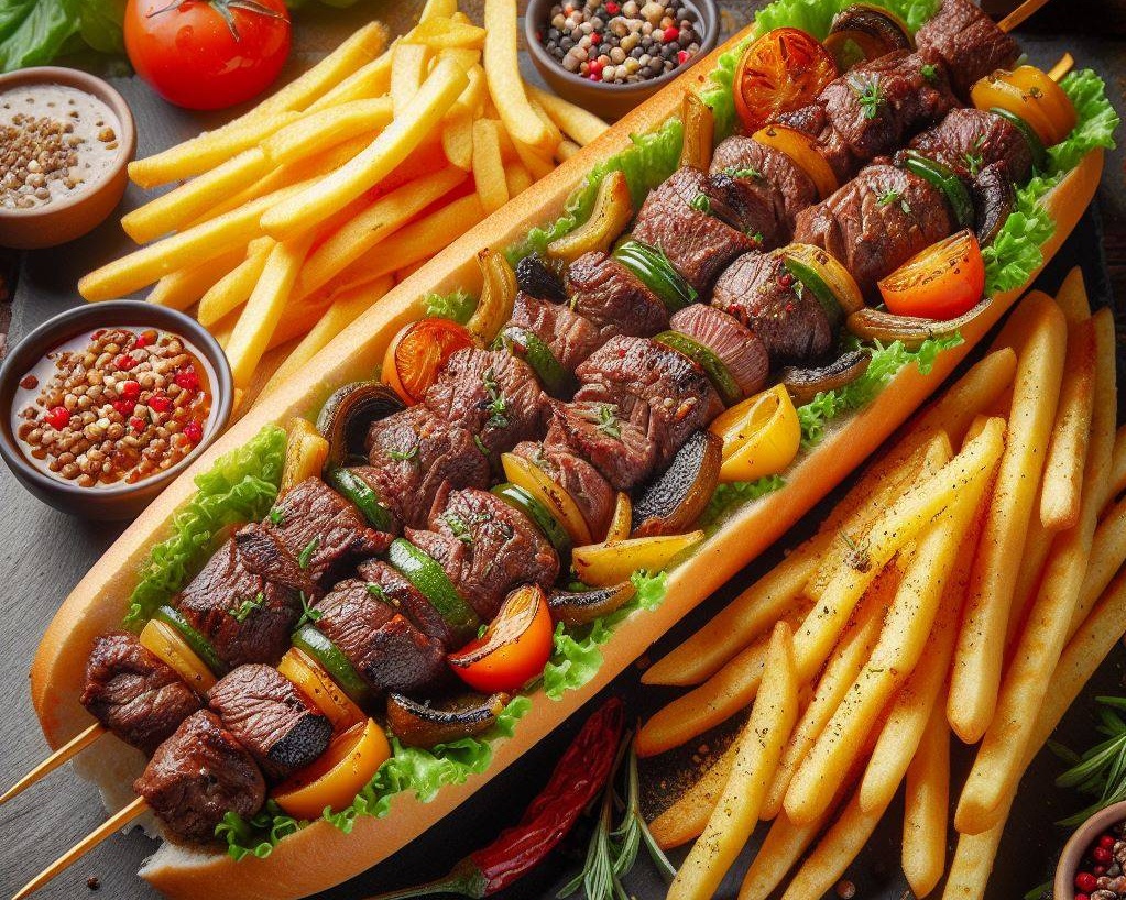 Sandiwch Brochette De Foie  grillé servie avec frite