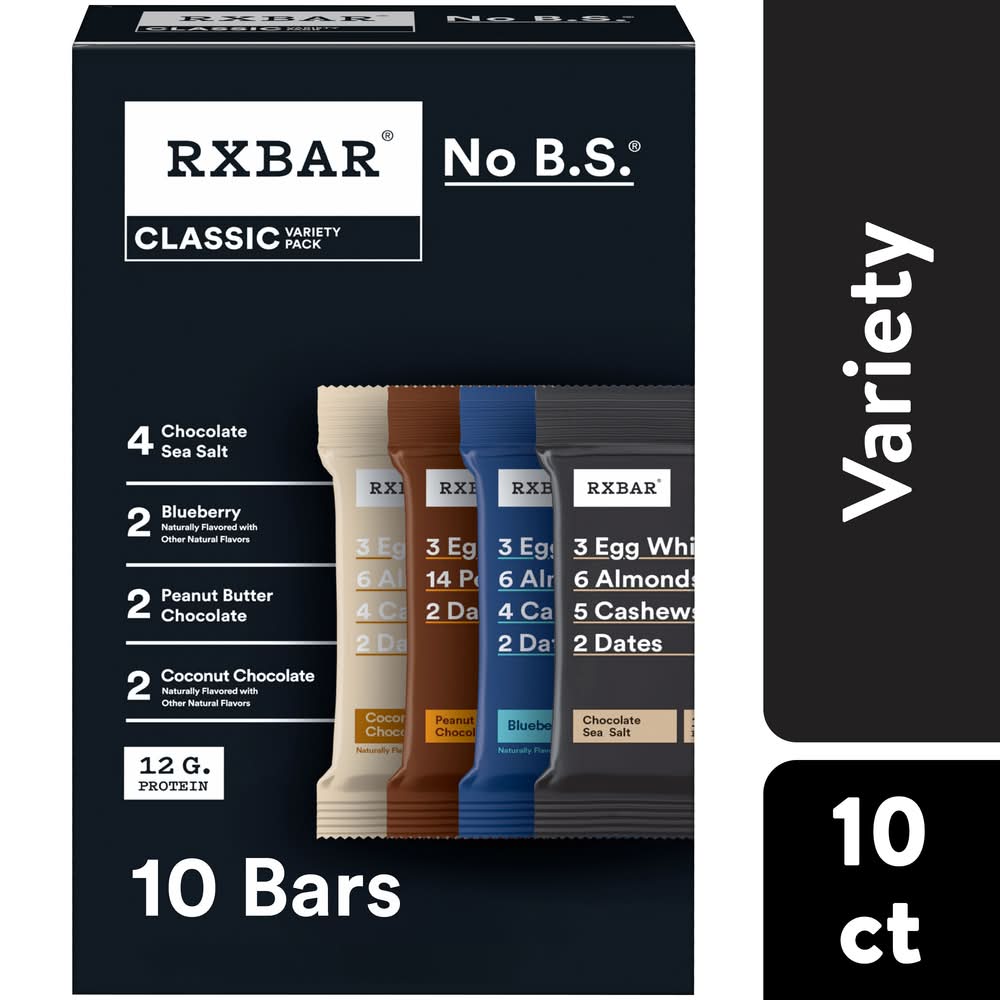 RXBAR Classic Protein Bars Variety pack, Assorted (10 x 1.8 oz)