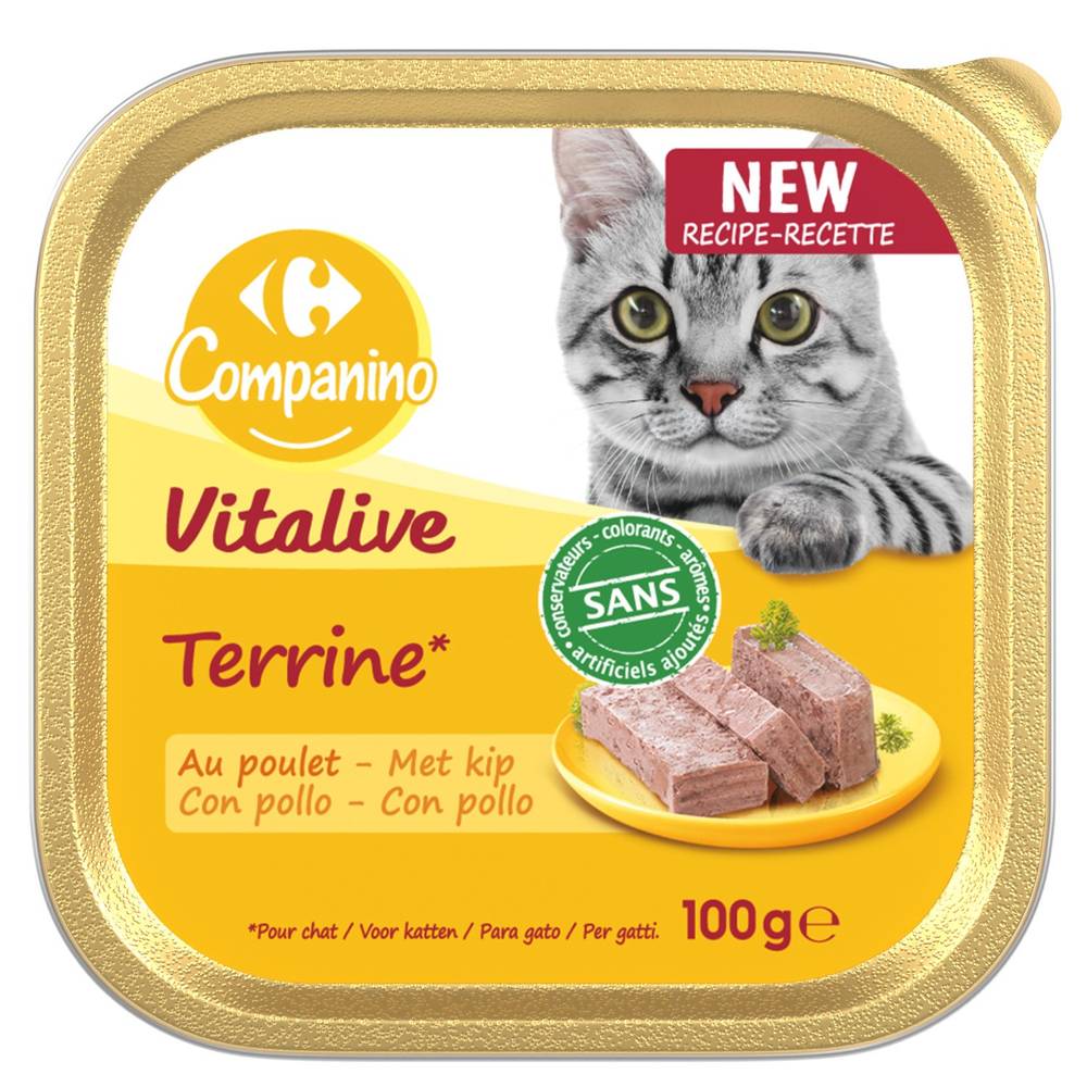 Carrefour Companino - Pâtée pour chat adulte en terrine poulet vitalive (100g)