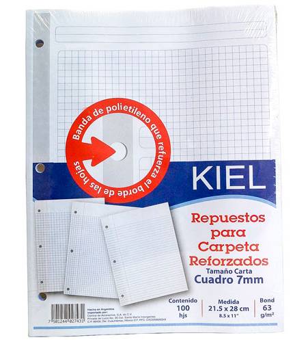 Kiel · Repuesto para carpeta kiel reforzado tamaño carta 100hojas cuadro grande (338,2 g)