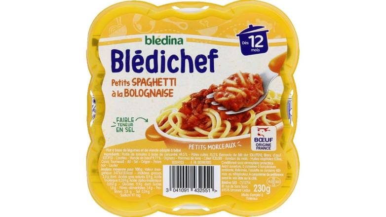 Blédina Petits spaghetti à la bolognaise, dès 12 mois L'assiette de 230g