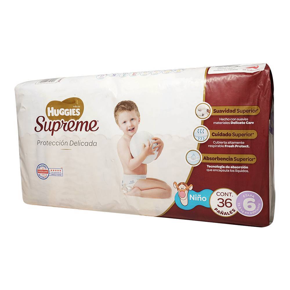 Huggies supreme pañales protección delicada (36 un) (unisex/etapa 6)