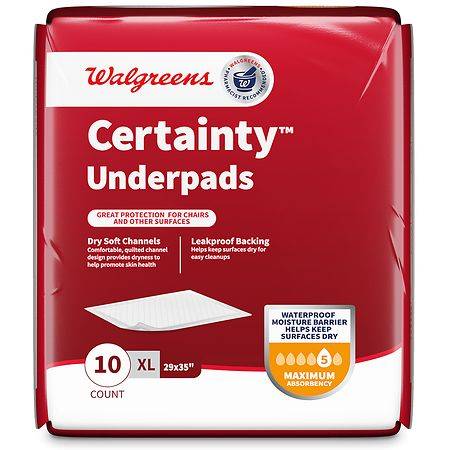 Walgreens Certainty Underpads For Incontinence, Day & Night Protection (10 ct)