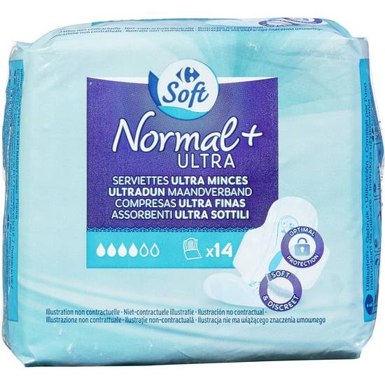 Carrefour Soft - Normal +ultra serviettes hygiéniques (14 pièces)