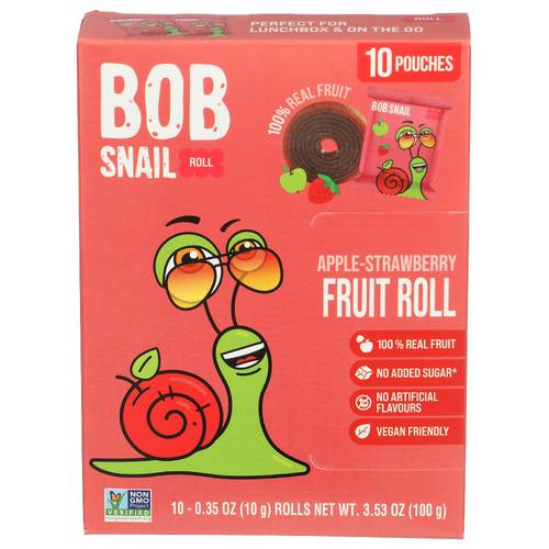 BOB SNAIL Fruit Rolls, Apple - Strawberry (0.35 oz, 10 ct)