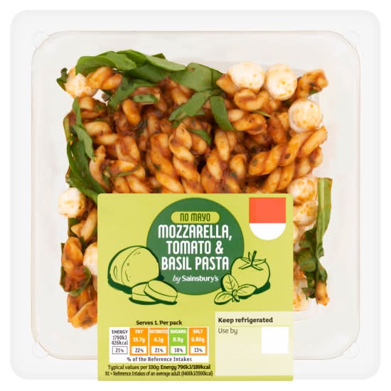 Sainsbury's Mozzarella Tomato & Basil, No Mayo Pasta Salad (225g)