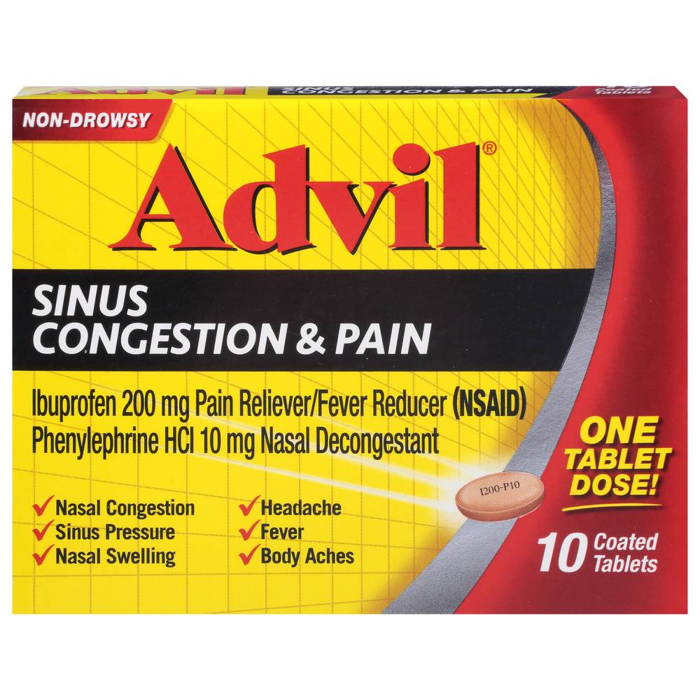 Advil Sinus Congestion & Pain Reliever 200 mg Tablets (10 ct)