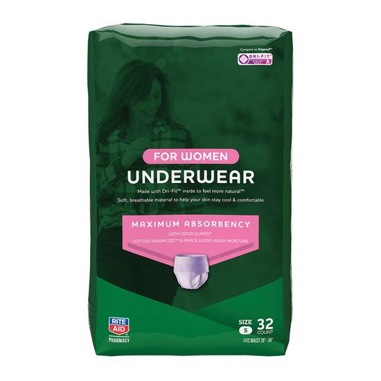 Rite Aid Maximum Absorbency Underwear for Women, Small - 64 Count (2 Packs of 32)