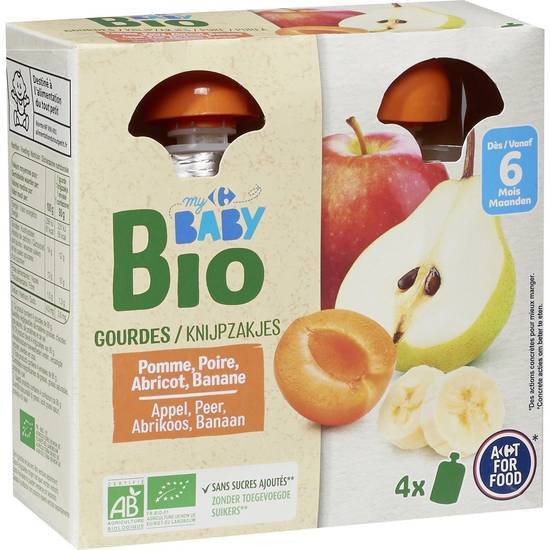 Carrefour Baby Bio - Desserts bébé aux fruits dès 6 mois (4 pièces) (pommes - poire - abricot - banane)