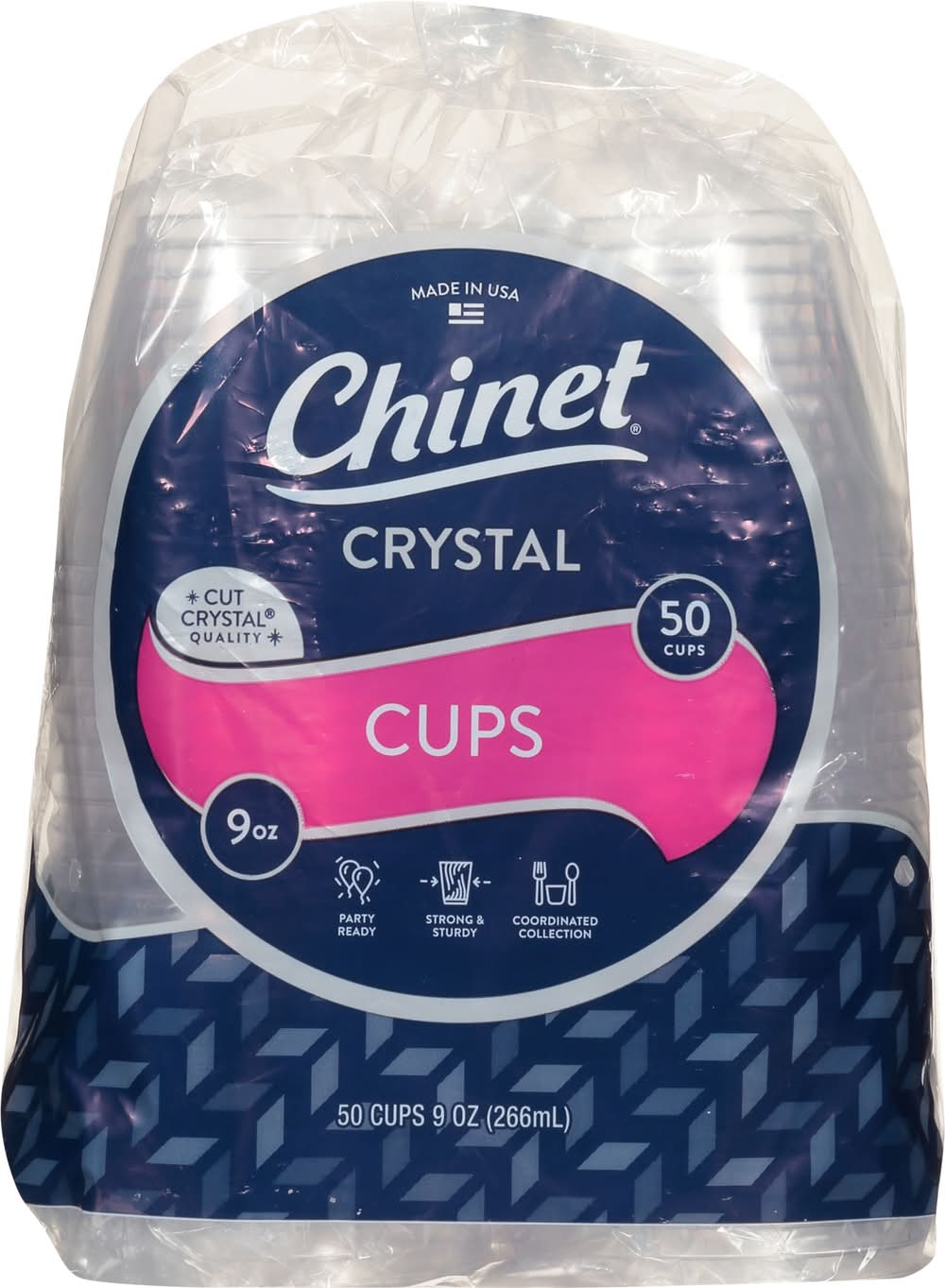 Chinet Cut Crystal Disposable Plastic Cups 9 oz, Clear (50 ct)