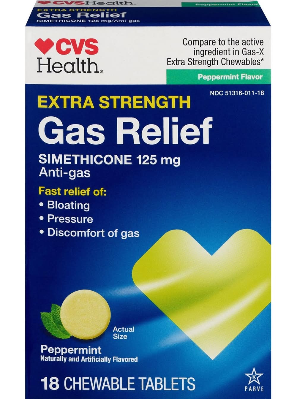 CVS Health Extra Strength Peppermint Creme 125 mg Chewable Tablets Gas Relief