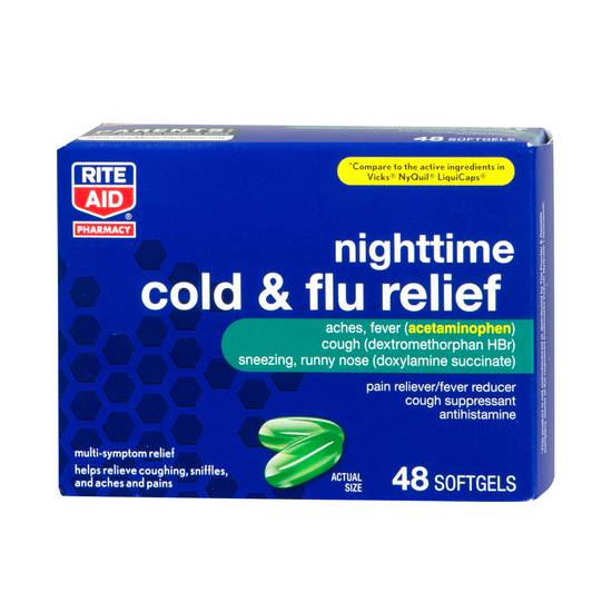 Rite Aid Multi-Symptom Nighttime Cold & Flu Relief, Softgels - 48 ct