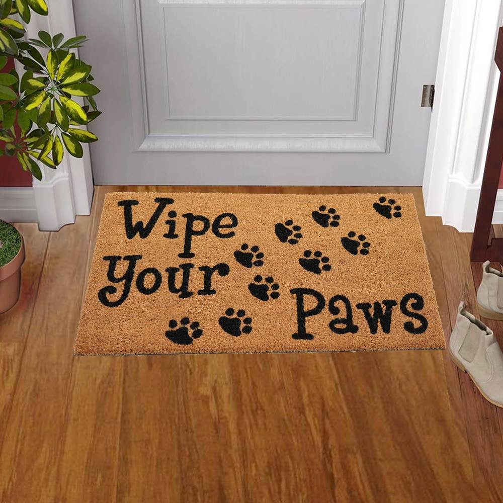 Style Selections 1-1/2-ft x 2-1/2-ft Natural Coir/Vinyl Rectangular Indoor or Outdoor Decorative Door Mat | WG-1830-WIPEURPAWS