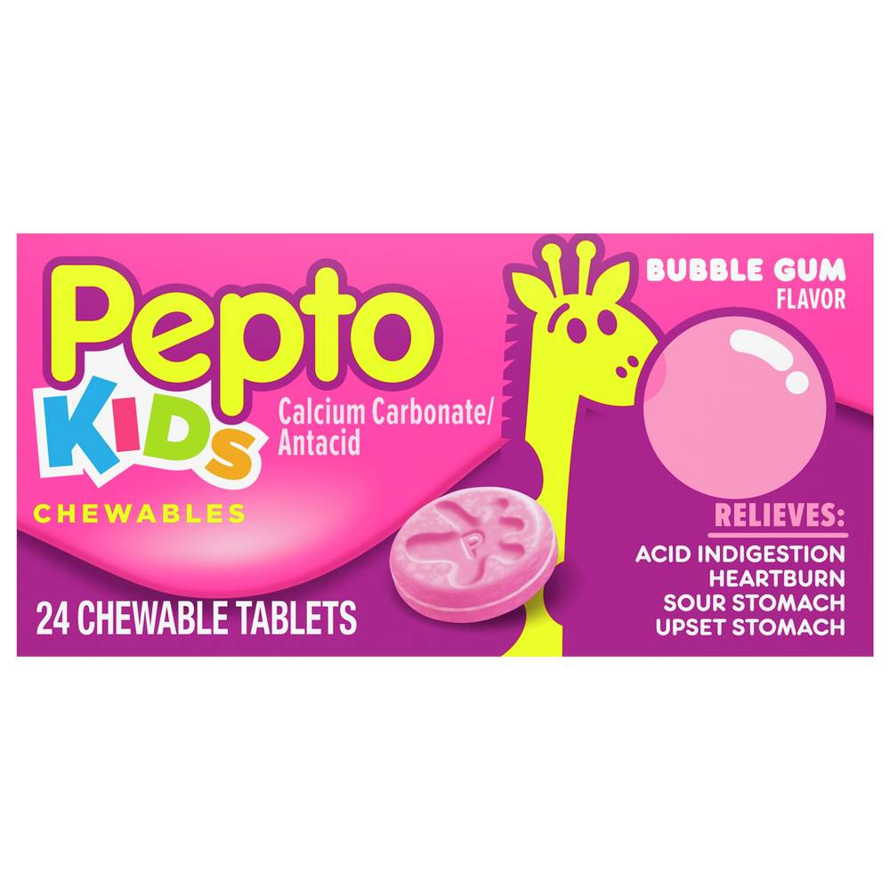 Pepto-Bismol Chewable Antacid Kids Tablets, Bubble Gum (1.6 oz, 24 ct)