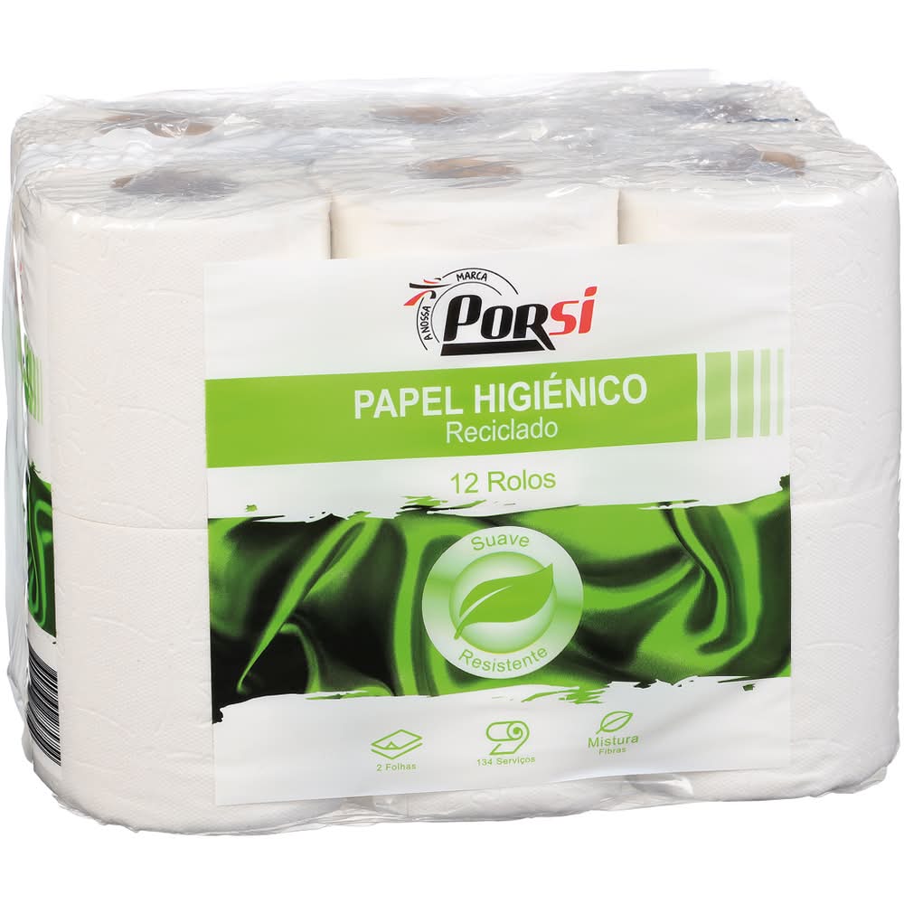 Porsi - Papel higiénico reciclado 2 folhas, 12 rolos