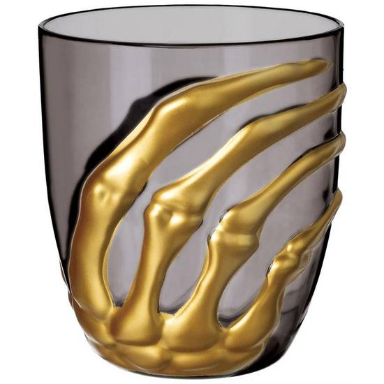 Gold Skeleton Hand Plastic Stemless Wine Glass, 15oz