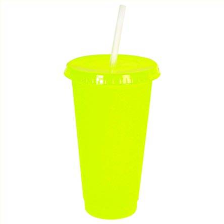 Vaso Con Popote 24x10.5cm   (Aprox 700ml) - Amarill Neon