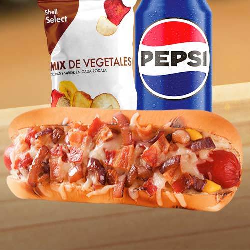 Combo Cheese Bacon Dog  + Pepsi Lata +  Mix Vegetales Select 60g