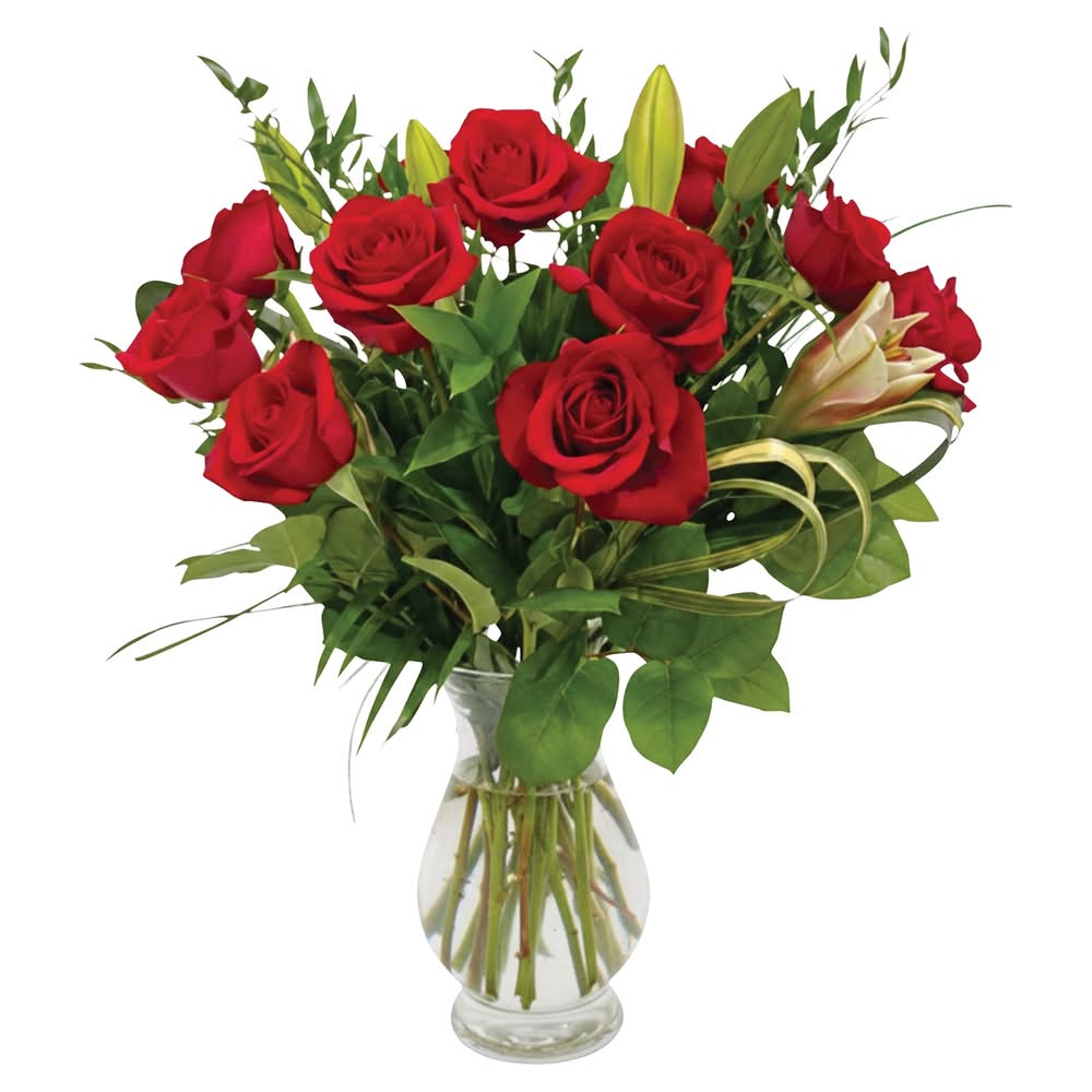 Dz Rose-Lily Vase Arrangement 1 Ea