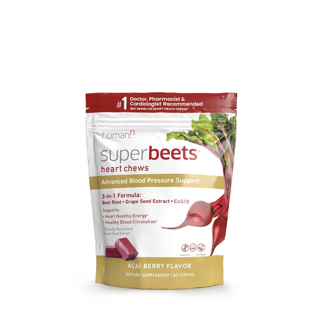 SuperBeets Advanced Heart Chews Blood Pressure Support - Acai Berry - 60 Chews (30 Servings)