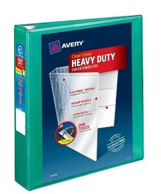 Avery Heavy Duty 1.5 Inch Ring Clear Cover Binder, Green