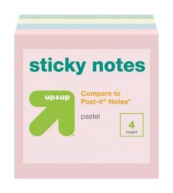 up&up Sticky Notes, 3x3 in, Pastel (4 ct)