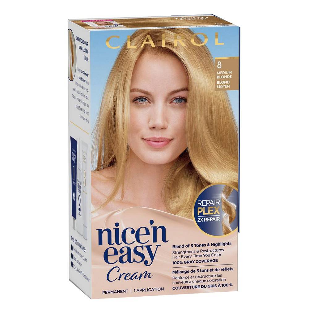 Clairol Nice'n Easy Cream Permanent Hair Dye Medium Blonde 8 (300 g)