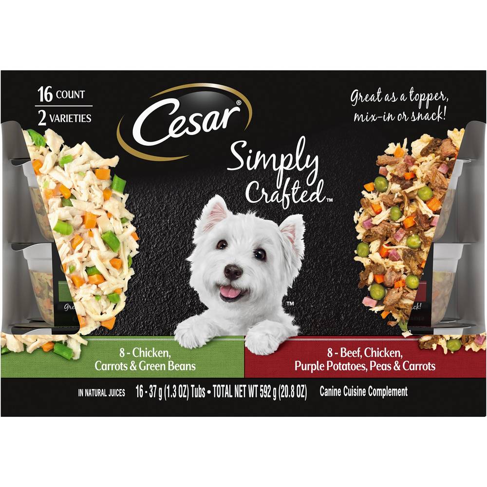 Cesar Simply Crafted Adult Dog Food Meal Topper Variety Pack, Chicken, Carrots, & Green Beans and Beef