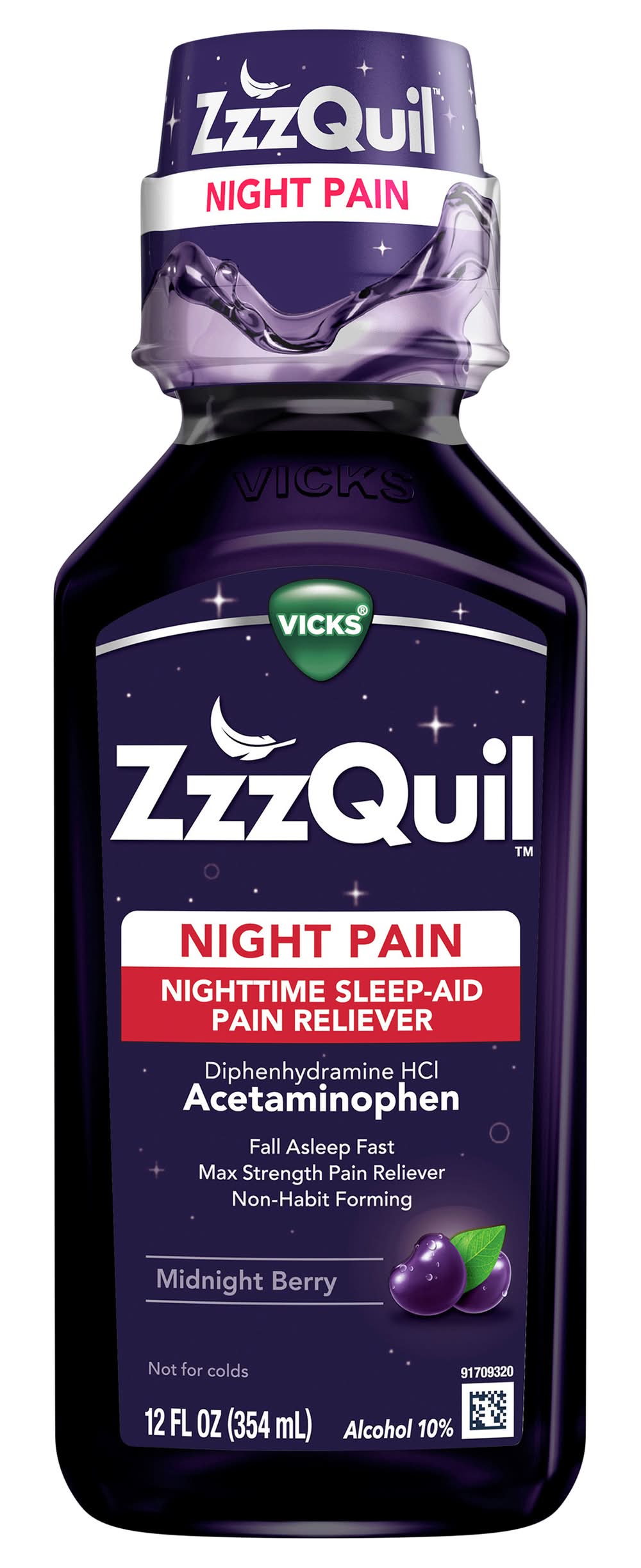 Vicks Zzzquil Nighttime Sleep Aid Pain Reliever, Midnight Berry (12 fl oz)