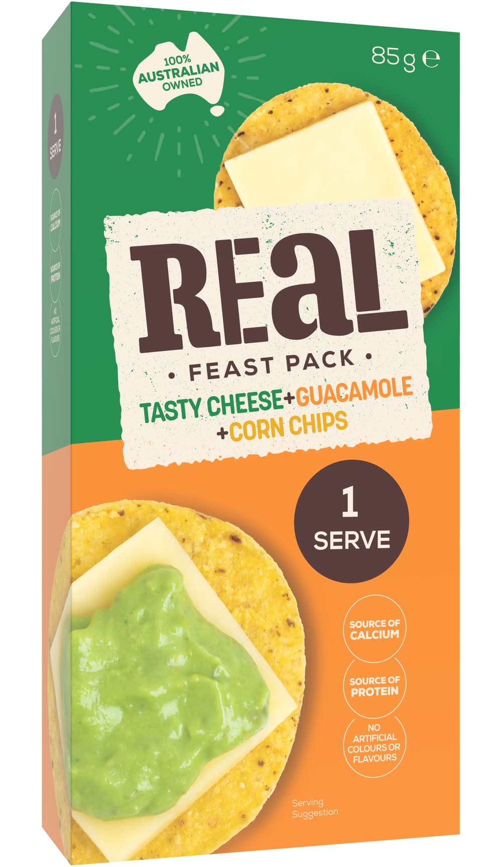Real Dairy Tasty Cheese, Guacamole, Corn Chips Feast Pack 85g