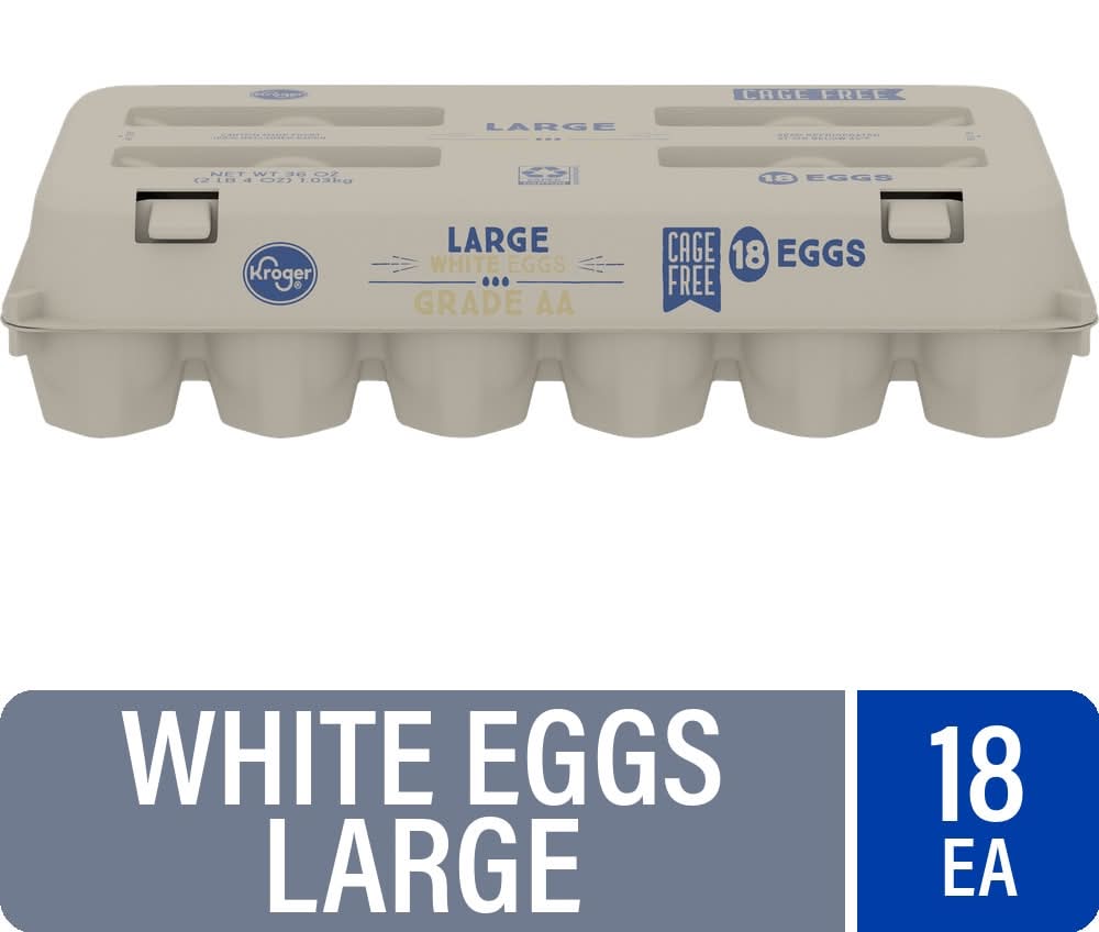Kroger Cage Free Grade Aa White Eggs, L (36 oz, 18 ct)