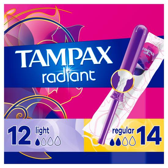 Tampax Radiant Tampons Duo Pack, Light/Regular Absorbency, Unscented, 26 Count
