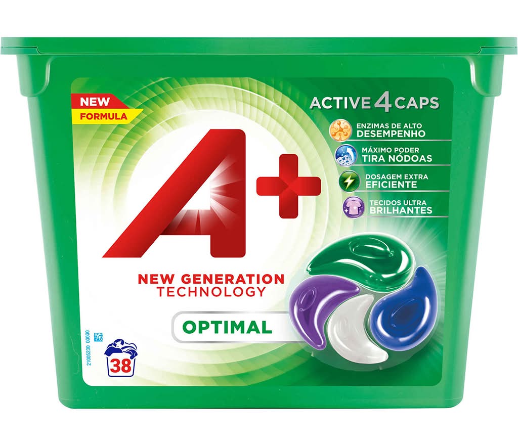 A+ - Detergente Máquina Roupa Cápsulas Optimal, 38 unidades