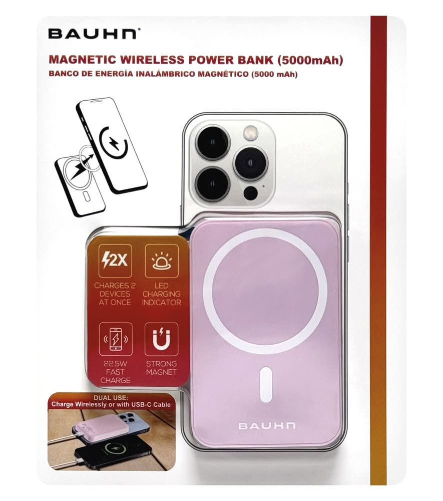 Bauhn Magnetic Power Bank - Rectangular - 5000mAh - Pink