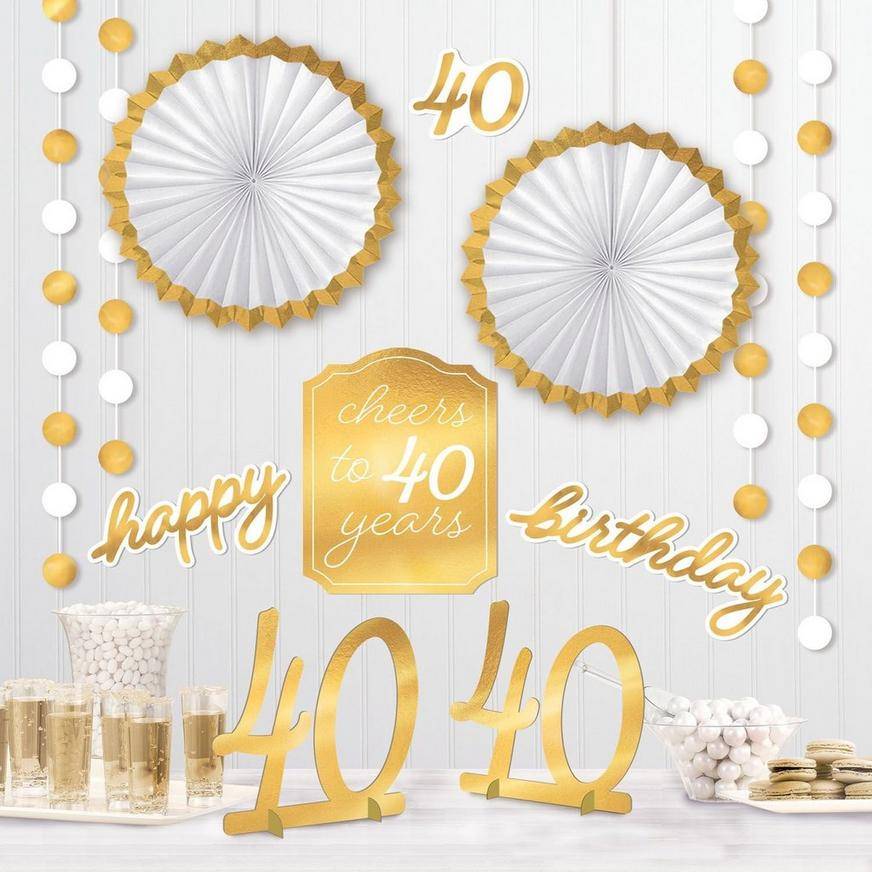 Party City Metallic Golden Age 40th Birthday Room Decorating Kit (12 ct)