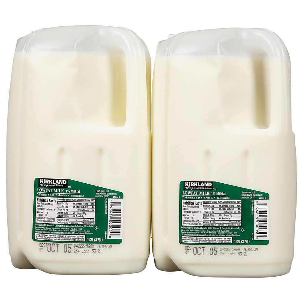 Kirkland Signature Low Fat 1% Milk, 1 gal, 2-count