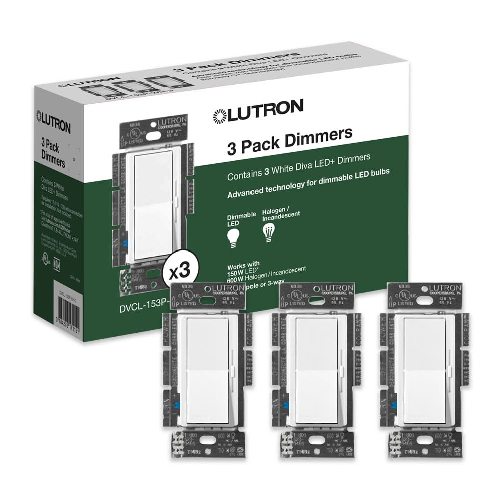 Lutron Diva LED+ Single-pole/3-way LED Rocker Light dimmer switch White 3 -Pack