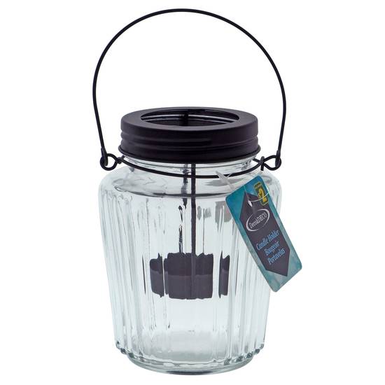 # Ribbed Glass Lantern W/Tealight Holder (10 DIA X 13.5 H CM)