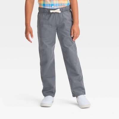 Cat & Jack Boys' Stretch Straight Fit Woven Pull on Pants, Size 10, Gray