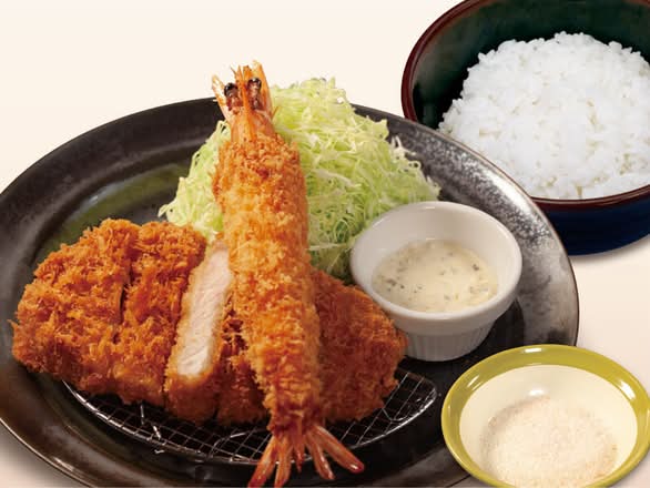 国産雪国育ちロースかつ＆有頭大海老フライ（1尾）定食
